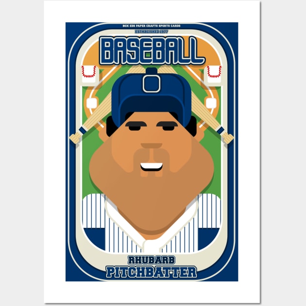 Baseball Blue Pinstripes - Rhubarb Pitchbatter - Seba version Wall Art by Boxedspapercrafts